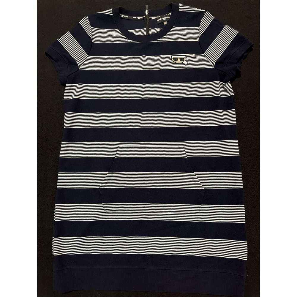 Karl Lagerfeld Paris T-Shirt Striped Pocket Zipper Dress Women's Size Large